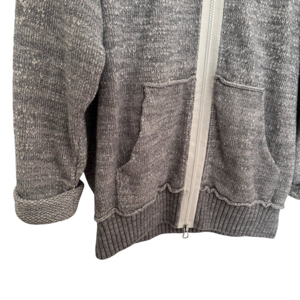 Free People Sz M In Bloom Knit Hoodie Sweater Gray White Oversized Full Zip Boho - Picture 6 of 15